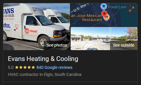 804 Google Reviews for Evans Heating and Cooling