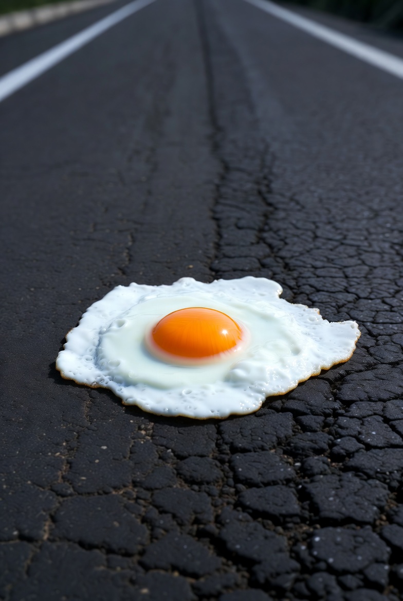fried egg on a blacktop road in hot kershaw county sc