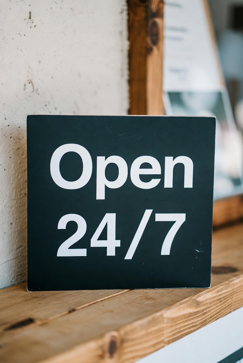 Sign reading open 24/7